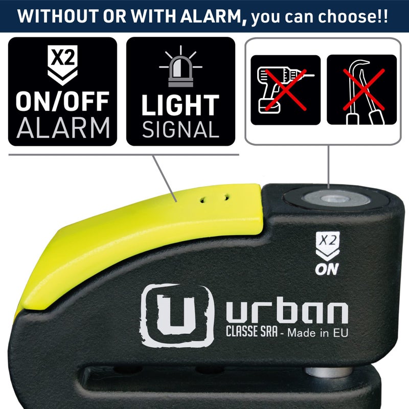 URBAN 999 Approved Motorcycle Disc Lock with Smart Alarm | 120dB, LED, Warning, A+ Sensitivity, X2 ON | SRA & Sold Secure Gold Tested Anti-Theft for Motorbike | 14mm Double Locking, Hardened Steel - Image 4