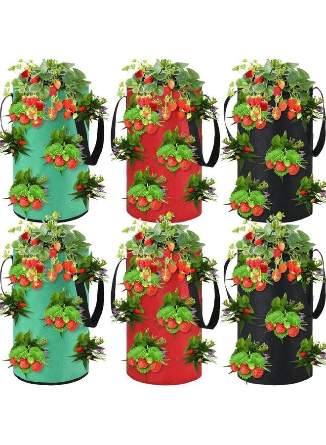 6 قطع زراعة الطماطم والأعشاب سعة 3 جالون أكياس زراعة الفراولة القابلة للتعليق مع تهوية زراعة الفراولة المعلقة بالمقلوب - Image 1