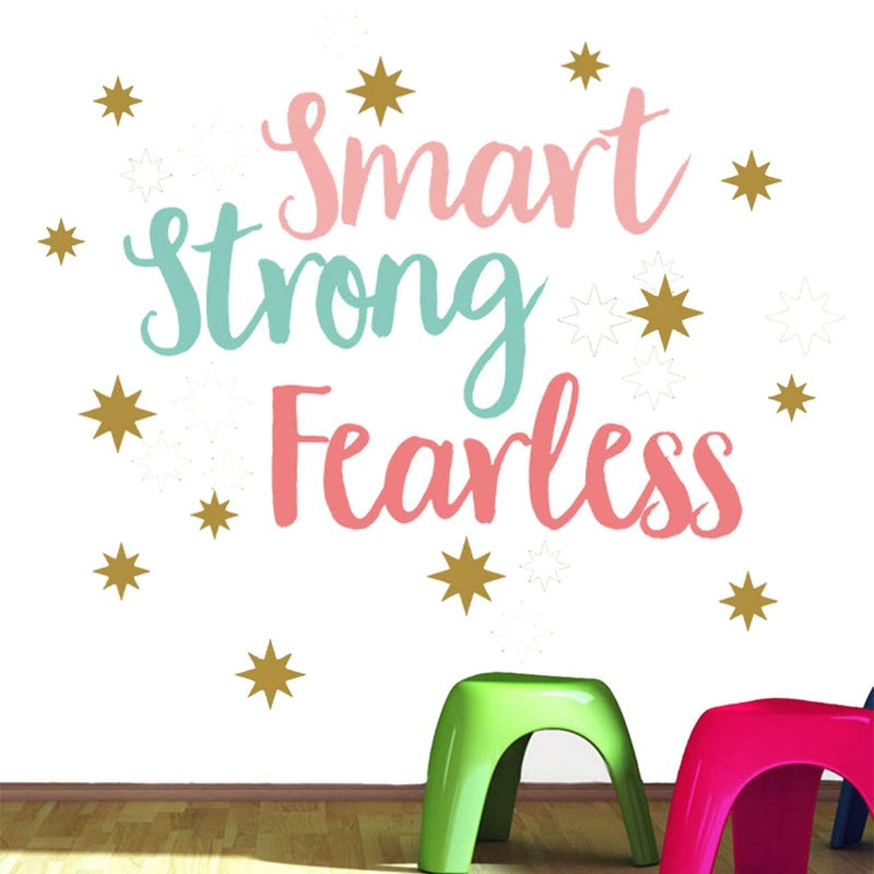 SUPANT Inspirational Wall Decor Quotes for Girl Room Smart Strong Fearless Stars Decor for Living Room Bedroom Classroom Playroom Nursery Girls Boys Room Wall Decals Decorations