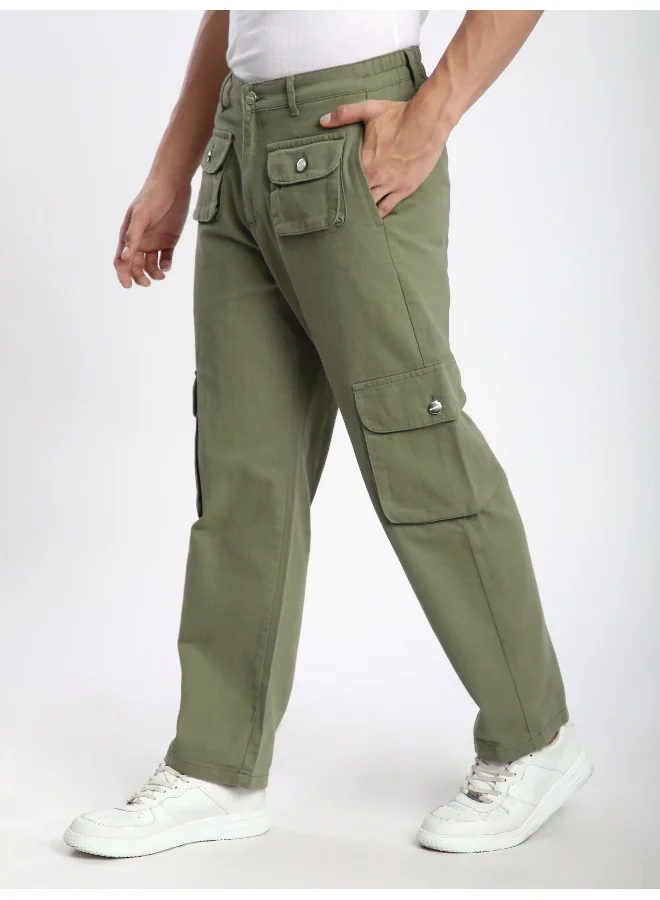 بيونغ بنطلون كارغو بجيوب جانبية زيتوني