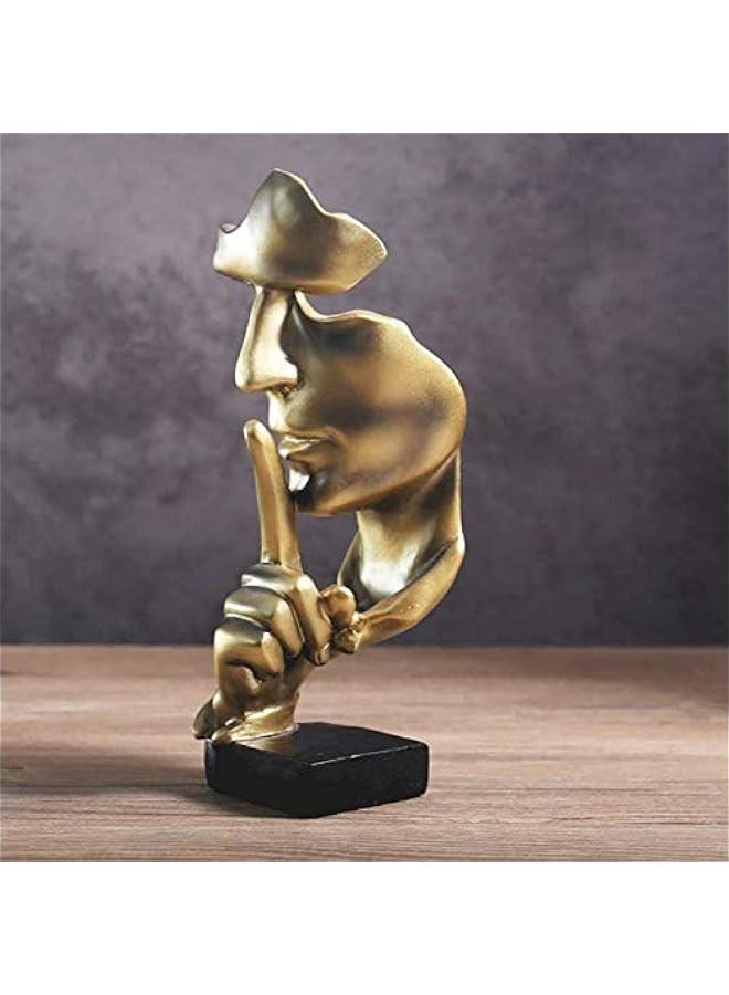 Thinker Statue, Silence is Gold Abstract Art Figurine,Modern Home Resin Sculptures Decorative Objects,Table Top Decor for Livingroom Home Decor,Office Study Sculpture,Shh mask Statue(Gold) - Image 4