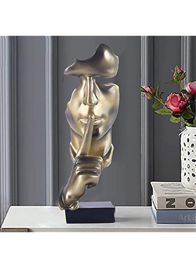 Thinker Statue, Silence is Gold Abstract Art Figurine,Modern Home Resin Sculptures Decorative Objects,Table Top Decor for Livingroom Home Decor,Office Study Sculpture,Shh mask Statue(Gold) - Image 5