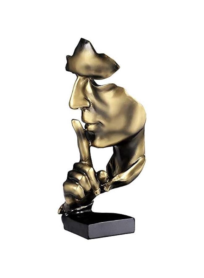 Thinker Statue, Silence is Gold Abstract Art Figurine,Modern Home Resin Sculptures Decorative Objects,Table Top Decor for Livingroom Home Decor,Office Study Sculpture,Shh mask Statue(Gold) - Image 1
