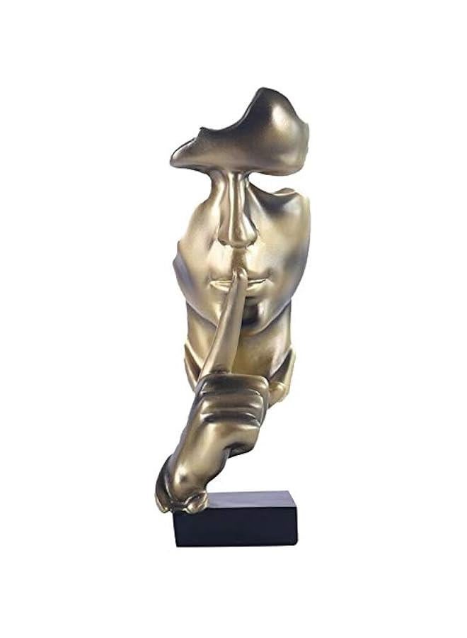 Thinker Statue, Silence is Gold Abstract Art Figurine,Modern Home Resin Sculptures Decorative Objects,Table Top Decor for Livingroom Home Decor,Office Study Sculpture,Shh mask Statue(Gold) - Image 2