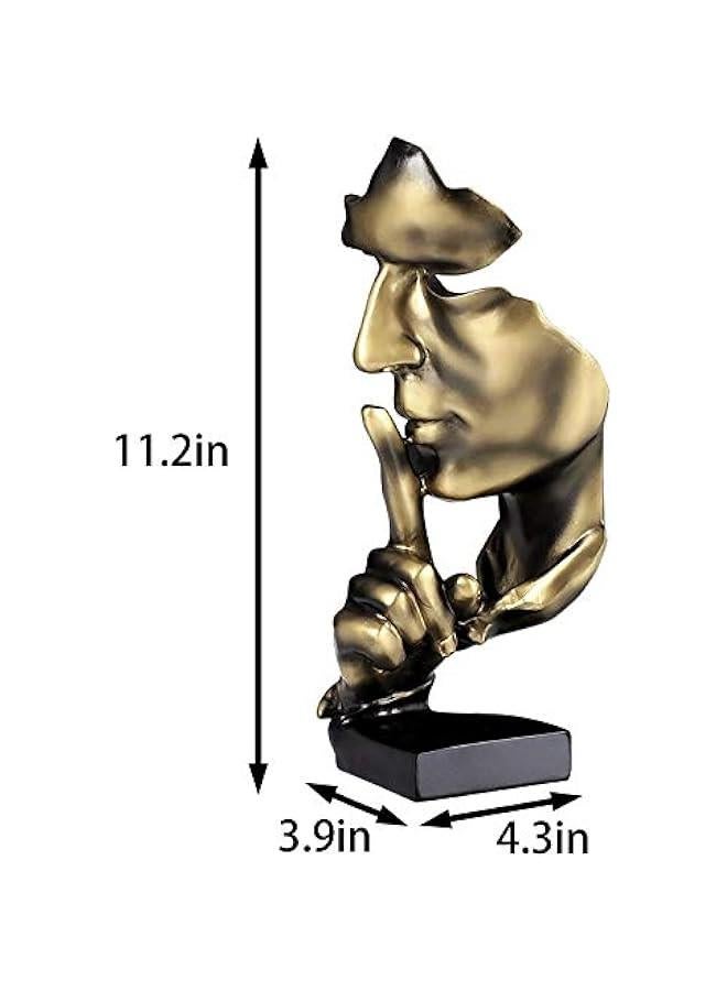 Thinker Statue, Silence is Gold Abstract Art Figurine,Modern Home Resin Sculptures Decorative Objects,Table Top Decor for Livingroom Home Decor,Office Study Sculpture,Shh mask Statue(Gold) - Image 3