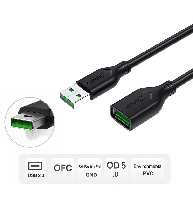 COMPIX USB 2.0 Extension Cable 1.5M (A Male to Female), High-Speed 480Mbps, 3D Silver-Plated Shielded USB Extension Cord for Laptop, Computer, PS5/PS4, Xbox, VR, Printer, Keyboard, MacBook, PC - Image 4