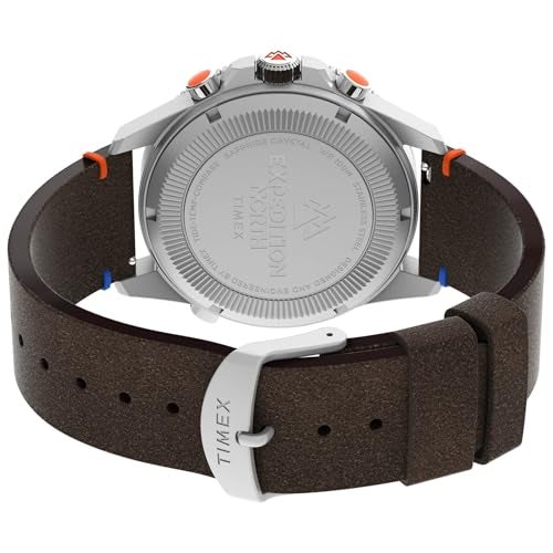 TIMEX ساعة تيمكس للرجال إكسبيديشن نورث تايد-تمب-كومباس 43 مم - حزام بني قرص أسود علبة فولاذية مقاومة للصدأ - Image 3