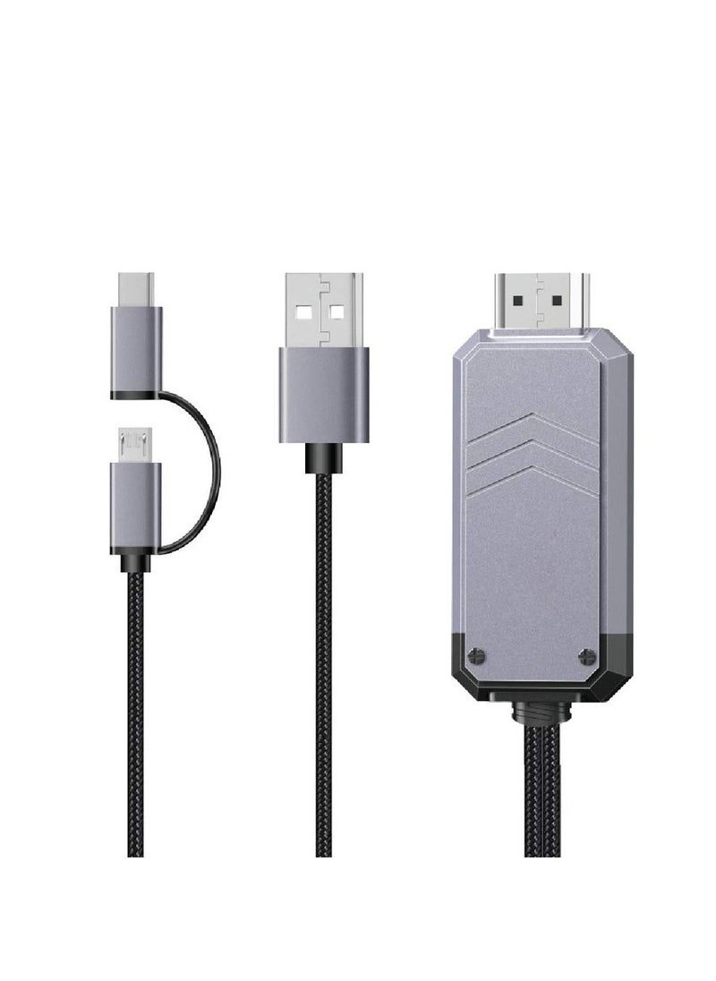 SYOSI محول SYOSI Micro USB إلى HDMI، كابل 2 في 1 من النوع C وMicro USB إلى HDMI لأجهزة iPhone وAndroid، محول رقمي للفيديو 1080 بكسل للتلفزيون عالي الدقة/الشاشة/جهاز العرض، كابل محول فيديو AV  - Image 3