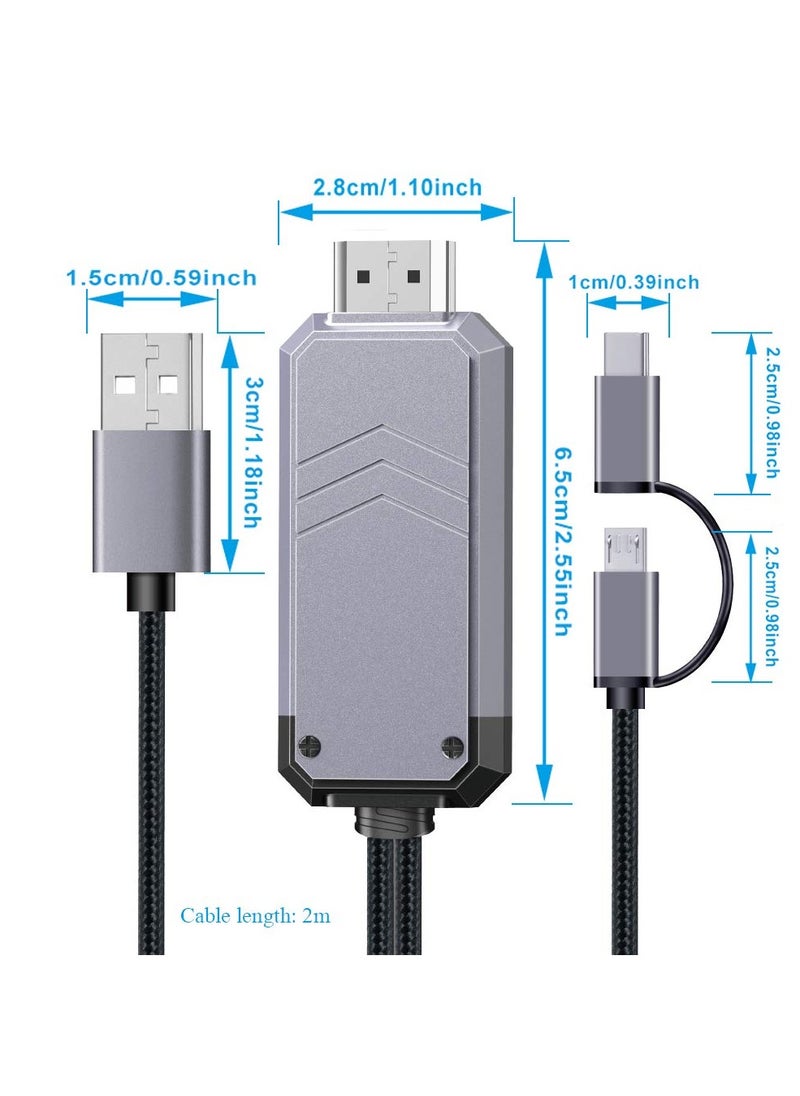 SYOSI محول SYOSI Micro USB إلى HDMI، كابل 2 في 1 من النوع C وMicro USB إلى HDMI لأجهزة iPhone وAndroid، محول رقمي للفيديو 1080 بكسل للتلفزيون عالي الدقة/الشاشة/جهاز العرض، كابل محول فيديو AV  - Image 2