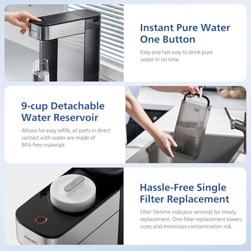 PHILIPS فلتر مياه التناضح العكسي للكونترتوب، نظام تنقية مياه RO مدمج بخمس مراحل مع تكنولوجيا Aquaporin، معتمد من NSF/ANSI 372، يقلل TDS - Image 3