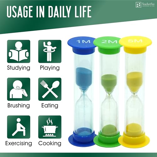 TeacherFav Sand Timer for Kids Set of 3 Small Colorful Hourglass Acrylic Covered Clock 1Min 2Min 5Min for Classroom, Home & Kids Room - Image 5