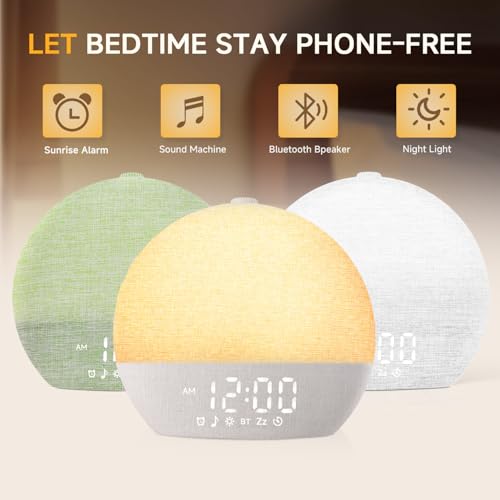 Geuuap Sunrise Alarm Clock White Noise Sound Machine for Bedroom | Natural Wake-Up Light with 30 Soothing Sleep Aids, Bluetooth Speaker, Dimmable Clock, Screen-Free Design for Baby Adults Kids-Khaki - Image 2