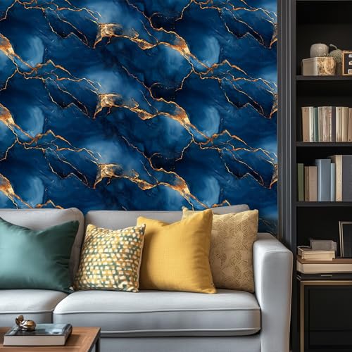 HOMETITUTE Navy Blue Marble Wallpaper Contact Paper 157x394 Peel and Stick Wall Paper Abstract Gold Vein Wall Sticker Self Adhesive Vinyl for Cabinet Countertop Shelf Accent Wall Decor - Image 3