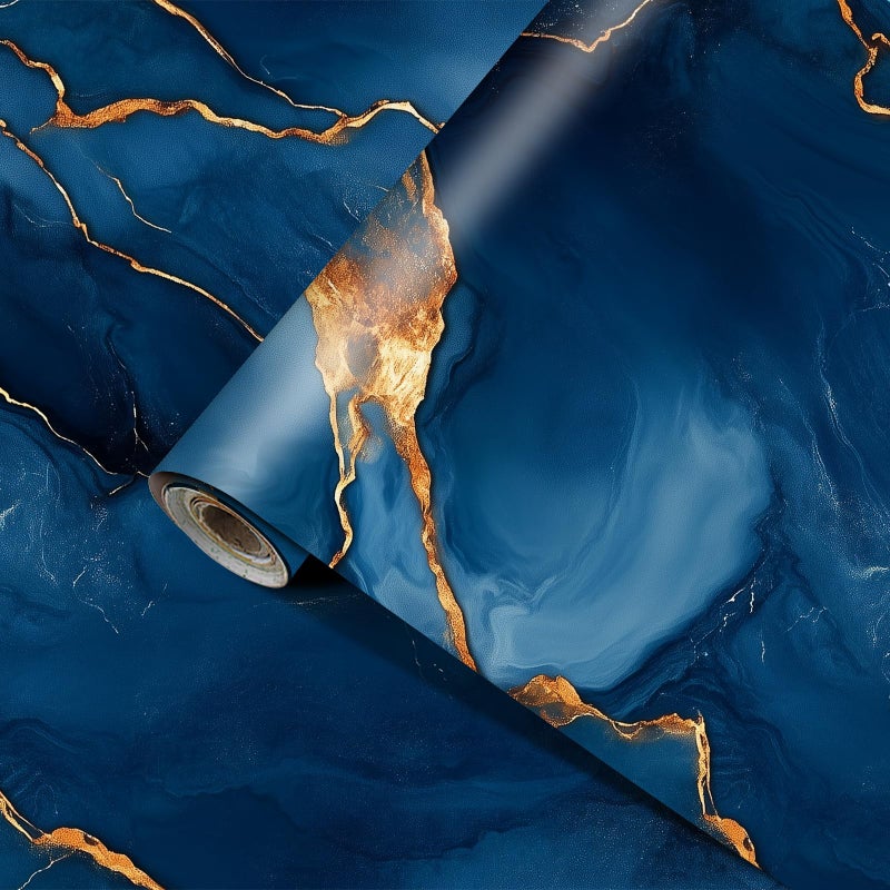 HOMETITUTE Navy Blue Marble Wallpaper Contact Paper 157x394 Peel and Stick Wall Paper Abstract Gold Vein Wall Sticker Self Adhesive Vinyl for Cabinet Countertop Shelf Accent Wall Decor - Image 2