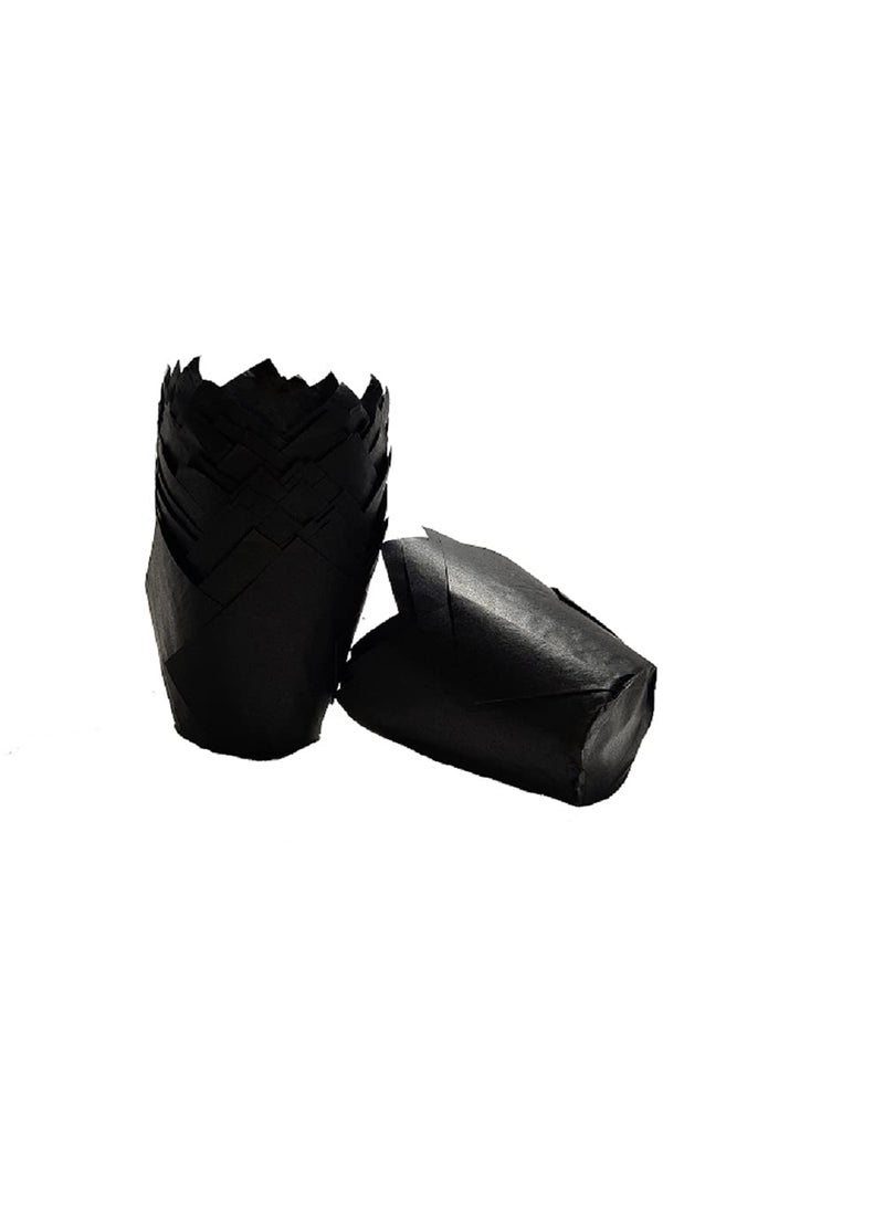 APOLLINE INDIA APOLLINE INDIA 20pcs Tulip Cupcake Liner Baking Cups Black Standard Colour Medium Size for Festivals Parties  - Image 2