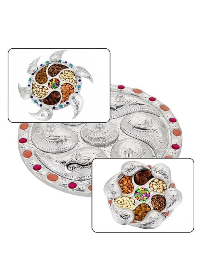 Prifremi Prifremi Decorative Sea Turtle Dry Fruit Box 7 Compartment Rotating Serving Tray Silver with Blue Stones  - Image 5