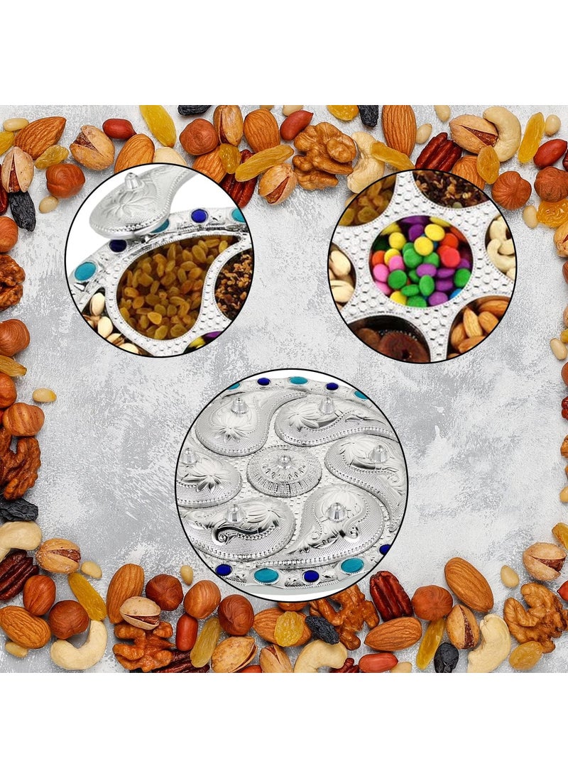 Prifremi Prifremi Decorative Sea Turtle Dry Fruit Box 7 Compartment Rotating Serving Tray Silver with Blue Stones  - Image 2