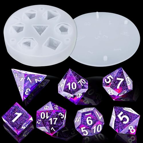 Juome Resin Molds Silicone Molds for Epoxy Resin Casting with 7 Standard Dice Cavities DIY Dice Making Tabletop Gaming Gift - Image 1