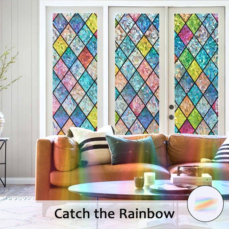Bectosy Window Privacy Film, Static Cling Stained Glass Window Film Decorative, Non-Adhesive 3D Rainbow Frosting Film Anti-UV for Bathroom Home Door(Rainbowï¼Œ29.5" x 78.7") - Image 2