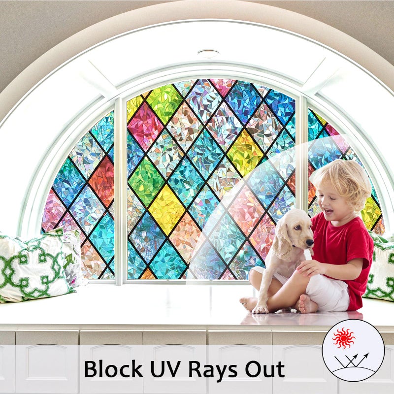 Bectosy Window Privacy Film, Static Cling Stained Glass Window Film Decorative, Non-Adhesive 3D Rainbow Frosting Film Anti-UV for Bathroom Home Door(Rainbowï¼Œ29.5" x 78.7") - Image 5