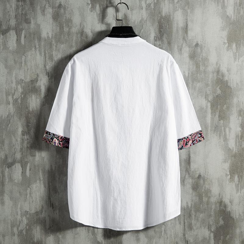 Summer Chinese Style Embroidered Short-sleeved T-shirt Men's 2023 New Arrival plus size Chubby Chaozhou Brand Loose Cotton Linen Top - Image 5