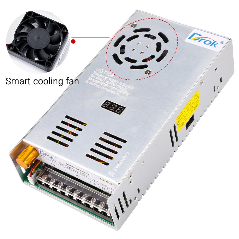 DROK 48V Power Supply, AC 110V/220V to DC 0-48V 10A 480W Buck Converter, Adjustable Variable LED Adapter Regulated 5V 12V 24V 30V 36V 48V Volt Voltage Transformer 10A Amp Charger for Lab CCTV - Image 4