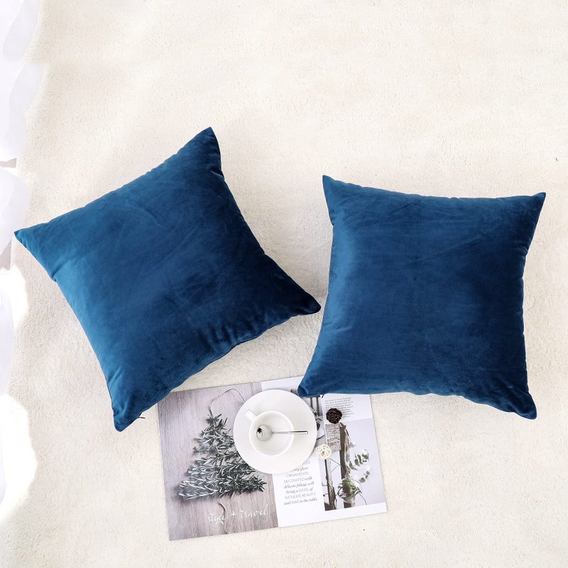 NiNi ALL Decorative Throw Pillow Covers Pack of 2 Velvet Throw Pillow Cases for Couch Pillows Cover Bedroom Living Room Outdoor Blue Pillow Covers 18x18 Inch - Image 2
