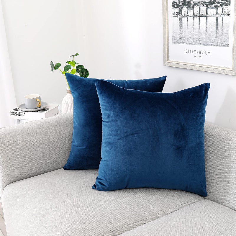 NiNi ALL Decorative Throw Pillow Covers Pack of 2 Velvet Throw Pillow Cases for Couch Pillows Cover Bedroom Living Room Outdoor Blue Pillow Covers 18x18 Inch - Image 1