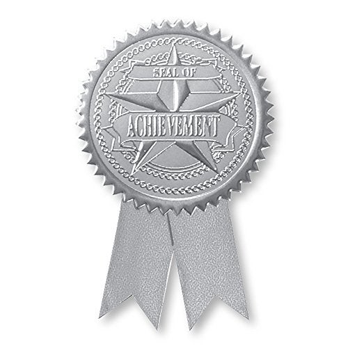 PaperDirect Embossed Seal of Achievement Gold Foil Ribbon Certificate Seals, 2 Inch, Self Adhesive, 100 Count, Embossed Seals for Certificates, Achievement Award Stickers for School, Work, Diploma - Image 1