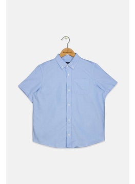 Kid Boys Front Pocket Casual Shirt, Blue Oxford