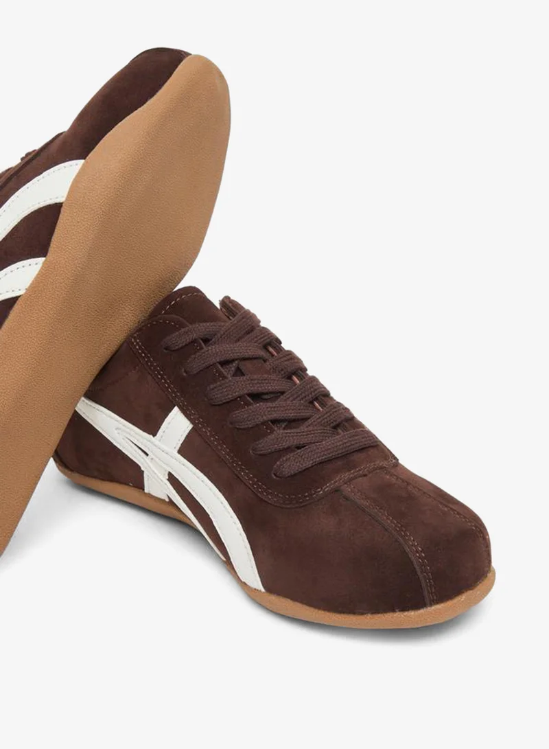 Styli Women Brown Suede Retro Style Sneakers
