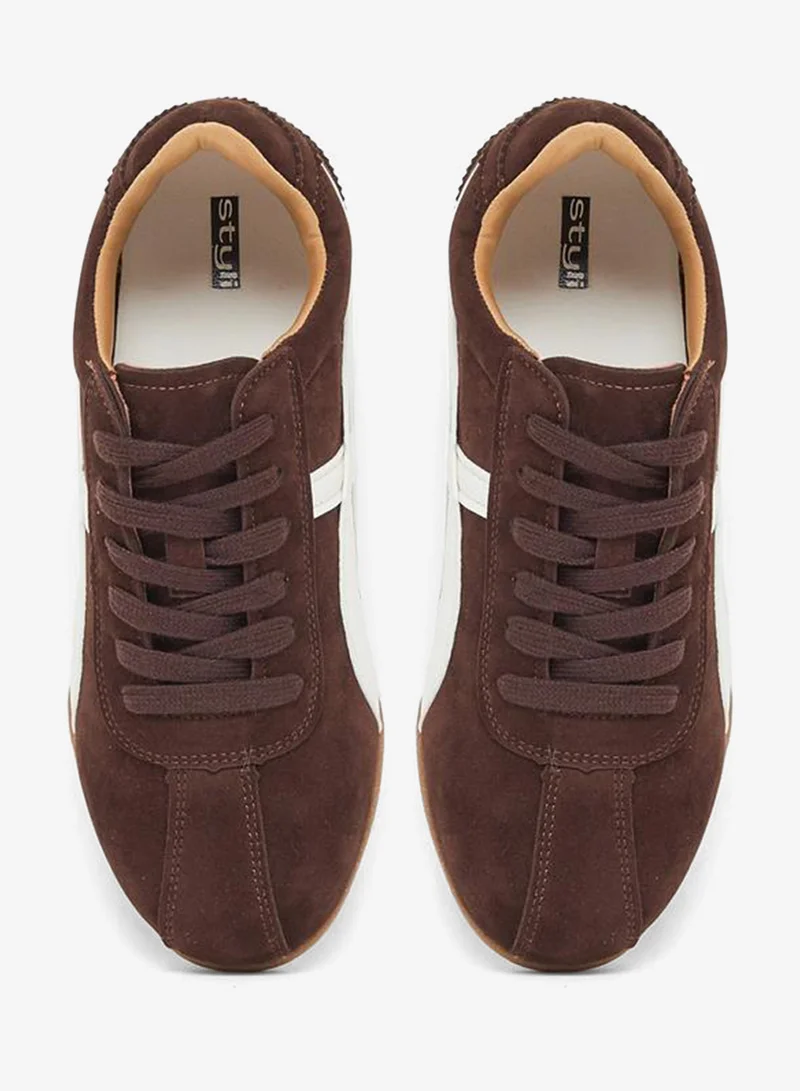 Styli  Women Brown Suede Retro Style Sneakers for Women | Best Price UAE