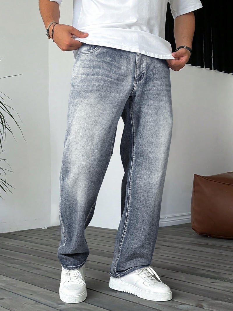 JMIERR Mens Classic Relaxed Fit Jeans Straight Stretch Casual Baggy Denim Pants Streetwear Jeans, S, Stone Blue - Image 2
