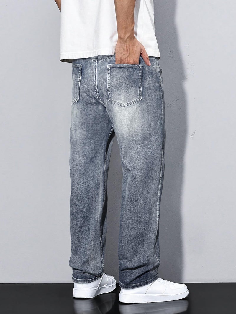JMIERR Mens Classic Relaxed Fit Jeans Straight Stretch Casual Baggy Denim Pants Streetwear Jeans, S, Stone Blue - Image 3