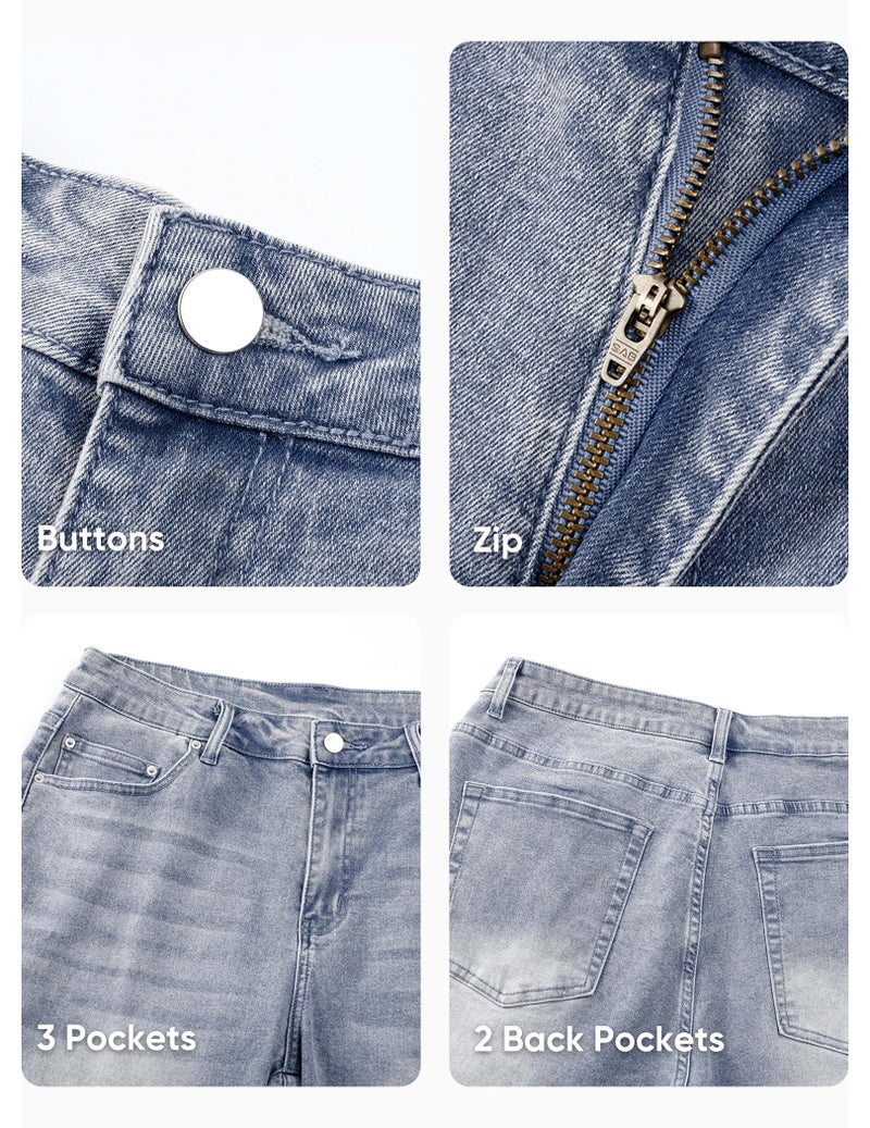 JMIERR Mens Classic Relaxed Fit Jeans Straight Stretch Casual Baggy Denim Pants Streetwear Jeans, S, Stone Blue - Image 5