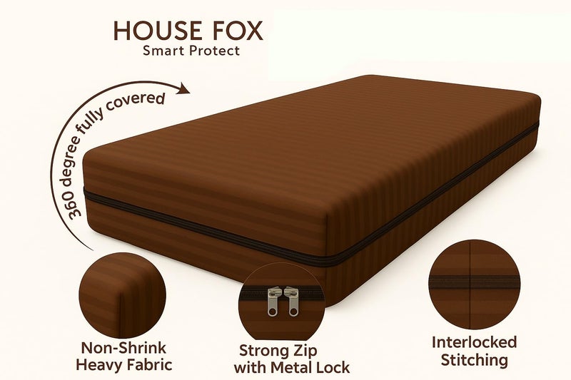 House Fox 4x6.25 Cotton Mattress Cover Dewan Bed (75x48x5 inch) with Zipper| Non-Shrink Heavy Fabric | Strong Zip with Metal Lock | Interlocked Stitching | 360 Degree Fully Covered - Image 4
