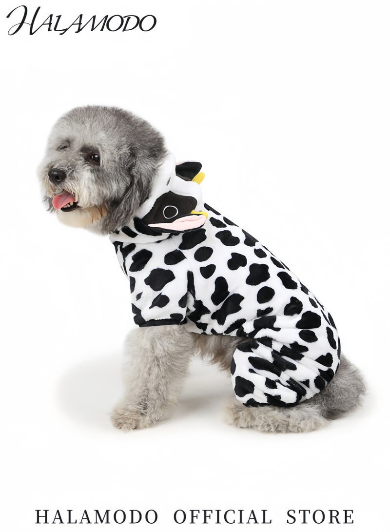 HALAMODO Pet Costume Cow Milk Cosplay Outfit for Small Dogs Funny Pet Pajamas for Cats and Dogs Winter Hoodie Cozy Warm Costume for Pets - Image 3