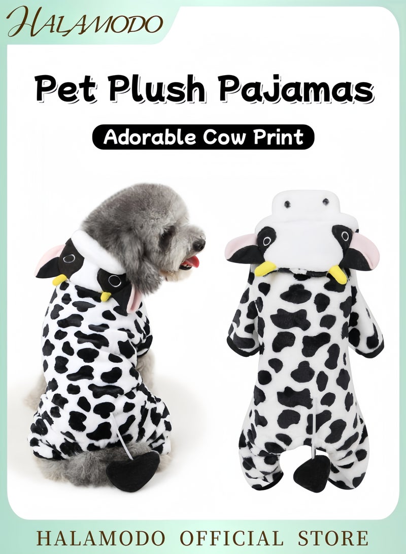 HALAMODO Pet Costume Cow Milk Cosplay Outfit for Small Dogs Funny Pet Pajamas for Cats and Dogs Winter Hoodie Cozy Warm Costume for Pets - Image 1