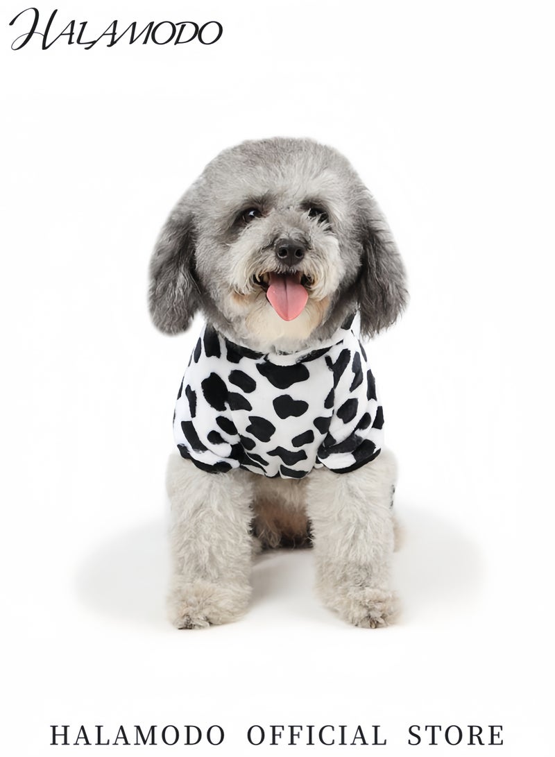 HALAMODO Pet Costume Cow Milk Cosplay Outfit for Small Dogs Funny Pet Pajamas for Cats and Dogs Winter Hoodie Cozy Warm Costume for Pets - Image 2