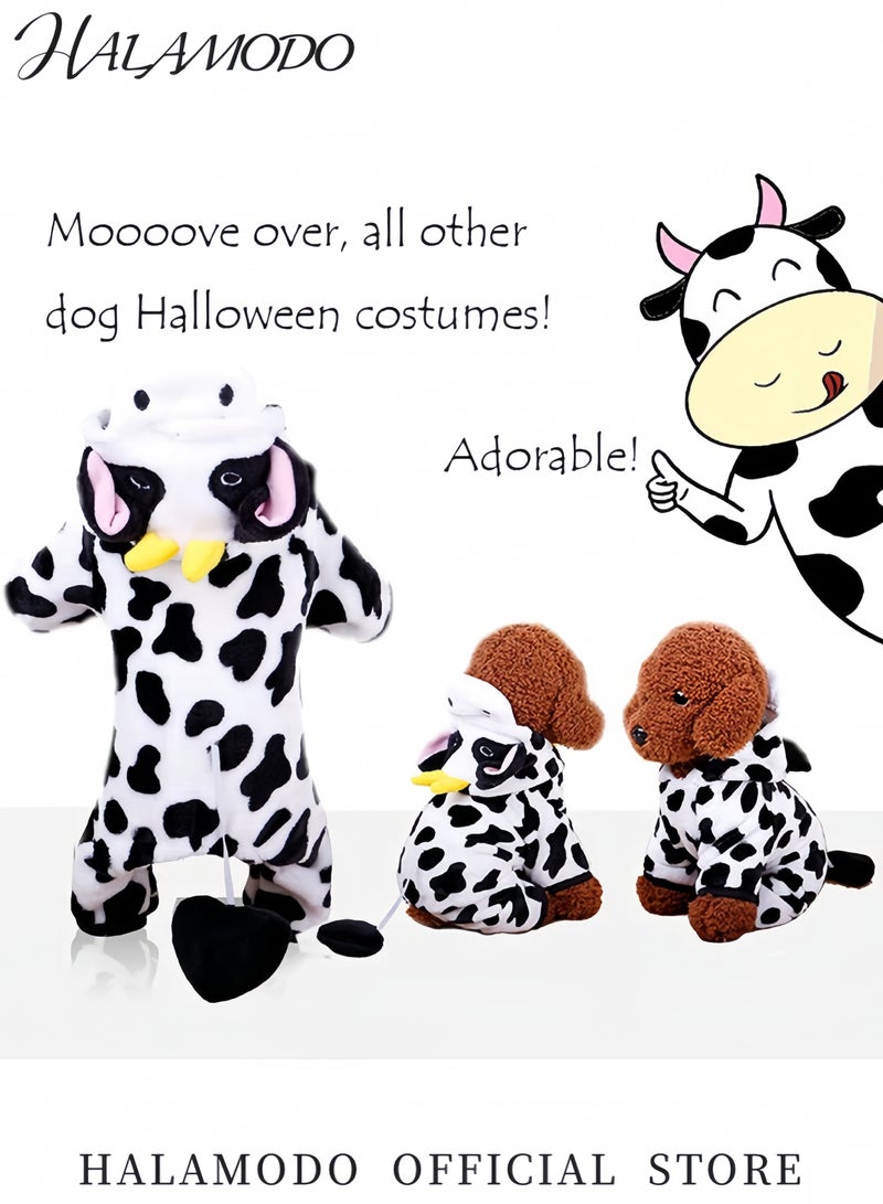 HALAMODO Pet Costume Cow Milk Cosplay Outfit for Small Dogs Funny Pet Pajamas for Cats and Dogs Winter Hoodie Cozy Warm Costume for Pets - Image 4