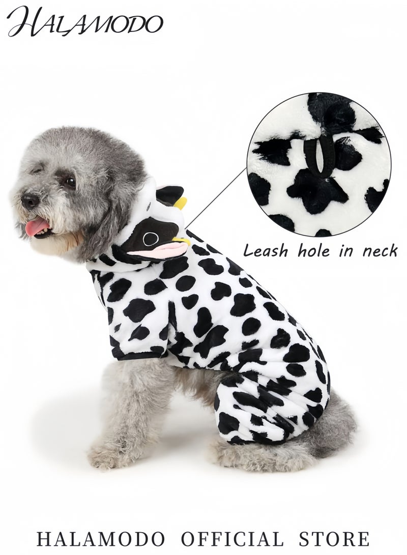 HALAMODO Pet Costume Cow Milk Cosplay Outfit for Small Dogs Funny Pet Pajamas for Cats and Dogs Winter Hoodie Cozy Warm Costume for Pets - Image 5
