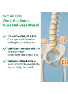 OZiva Vitamin D3, K2 & B12 | With Vitamin D3 For Stronger Bones, K2 (MK7) for Bone Density & B12 for Muscle Growth & Recovery - 90 Tablets  - Image 3