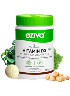 OZiva Vitamin D3, K2 & B12 | With Vitamin D3 For Stronger Bones, K2 (MK7) for Bone Density & B12 for Muscle Growth & Recovery - 90 Tablets  - Image 1