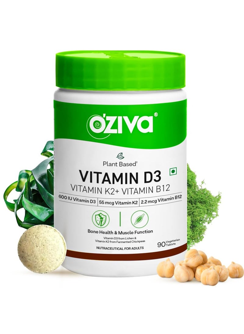 OZiva - Vitamin D3, K2 & B12 | With Vitamin D3 For Stronger Bones, K2 (MK7) for Bone Density & B12 for Muscle Growth & Recovery - 90 Tablets - Image 1