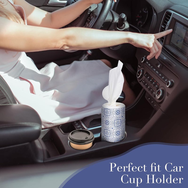 ã‚¯ãƒ­ãƒãƒ¼(Clover) Car Tissue Holder with Facial Tissues Bulk,Travel Tissues, Round Tissue Box for Car, 4 Tubes Car Tissues with Lotion, Paper Towels Holder for car,Car tissues Cylinder - Image 5