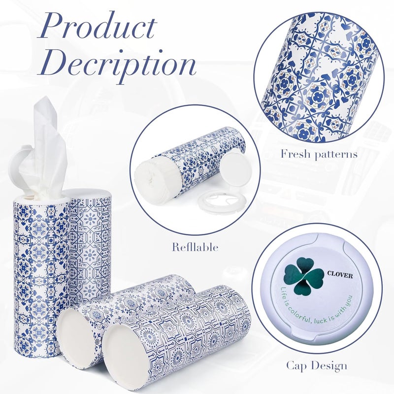 ã‚¯ãƒ­ãƒãƒ¼(Clover) Car Tissue Holder with Facial Tissues Bulk,Travel Tissues, Round Tissue Box for Car, 4 Tubes Car Tissues with Lotion, Paper Towels Holder for car,Car tissues Cylinder - Image 4