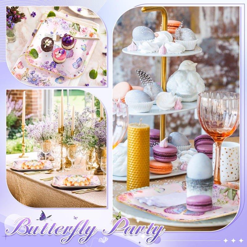 Funnymoom 72 Pcs Spring Butterfly Party Supplies for 36 Guests 7'' Purple Butterfly Paper Plates and Napkins Disposable Dessert Plates Tableware Decorations for Spring Holiday Party Favors - Image 4