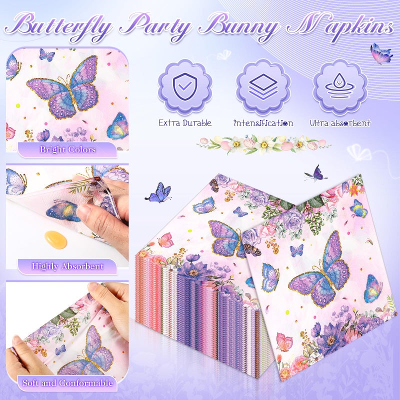 Funnymoom 72 Pcs Spring Butterfly Party Supplies for 36 Guests 7'' Purple Butterfly Paper Plates and Napkins Disposable Dessert Plates Tableware Decorations for Spring Holiday Party Favors - Image 3