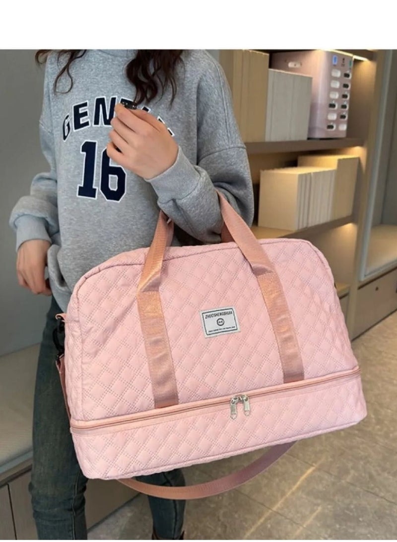 BUBM Fashion Oxford Cloth Handbag Fitness Bag for Men and Women Travel Bag Shoulder Bag Handbag Sports Bag Canvas Luggage Bag Pink - Image 1