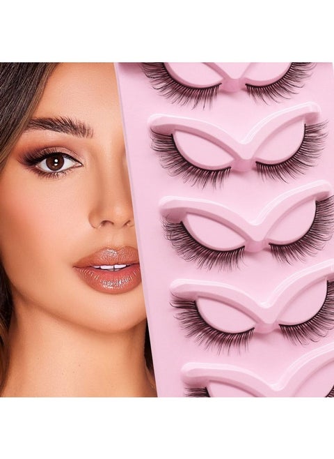Fox Eye Lashes L Curl Fluffy False Eyelashes 5 Pairs Pack Cat Eye Lashes Wispy & Lightweight Fake Eyelashes For Doll Eye Makeup (Foxy 05)